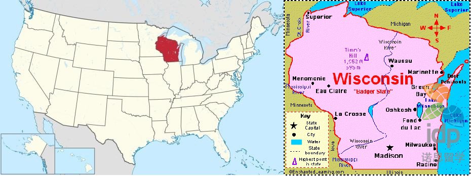 威斯康星州地图位置图片