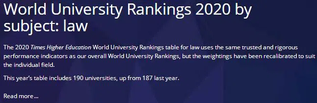 2023THE世界大学法律学科排名更新 斯坦福大学蝉联榜首